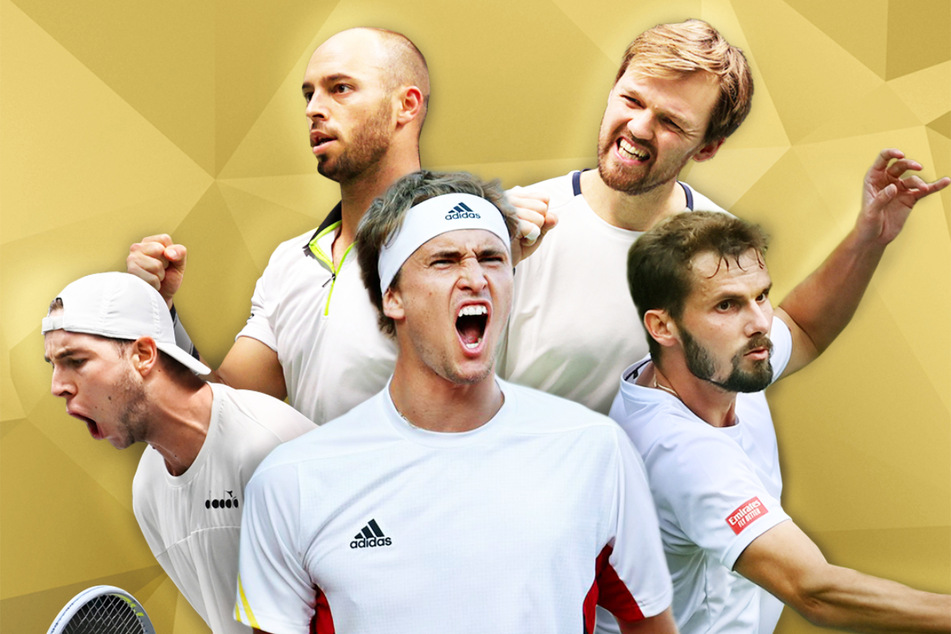 Das deutsche Team für die Davis-Cup-Zwischenrunde (v.l.n.r.): Jan-Lennard Struff (32), Tim Pütz (34), Alexander Zverev (25), Kevin Krawietz (30) und Oscar Otte (29).