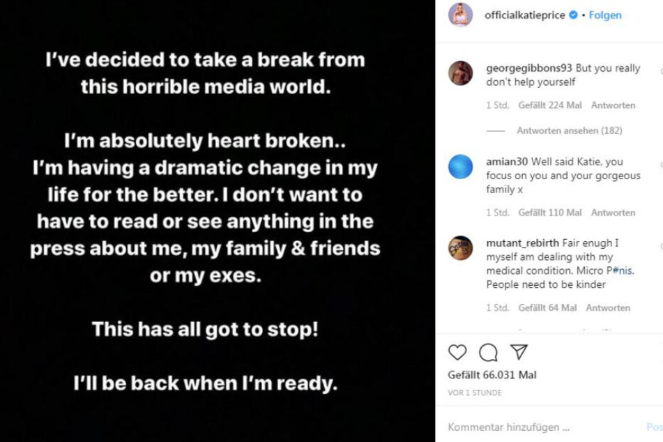 Der Abschieds-Post von Katie Price auf Instagram.