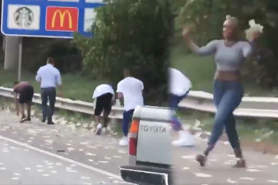 Mehrere Menschen sammelten das Geld von der Straße.
