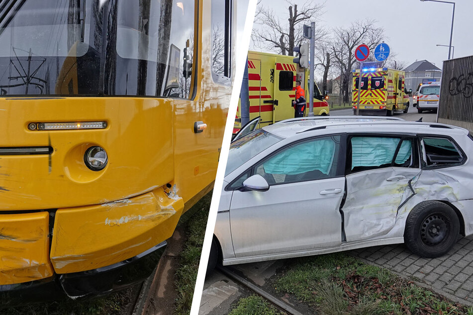 VW-Fahrer kollidiert in Dresden mit Straßenbahn: Kleinkind in Klinik!