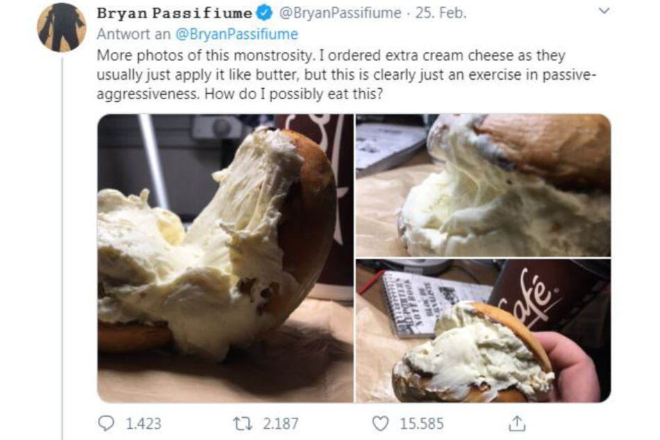 Der Bagel ist bei dem ganzen Frischkäse kaum zu erkennen.