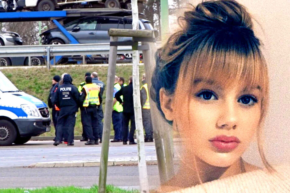 Polizisten und Einsatzkräfte suchen am Rastplatz Biegener Hellen an der Autobahn 12 Richtung Polen nach Spuren der Berliner Schülerin Rebecca.