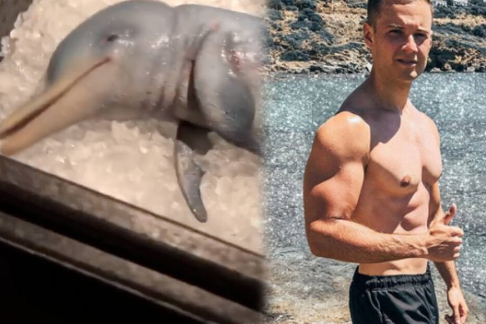YouTuber inscope21 (24, rechts im Bild) isst in seinem Instagram-Video angeblich einen der seltenen Supay-Babydelfine.