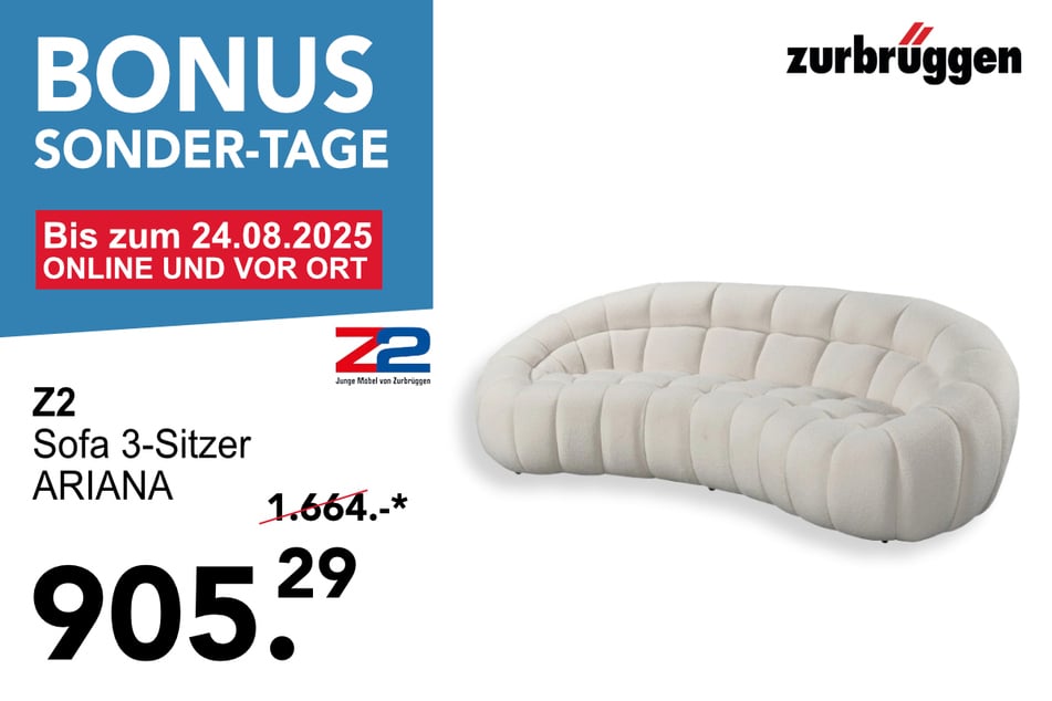 Das Z2 3-Sitzer Sofa ARIANA für 905,29 statt 1.664 Euro.