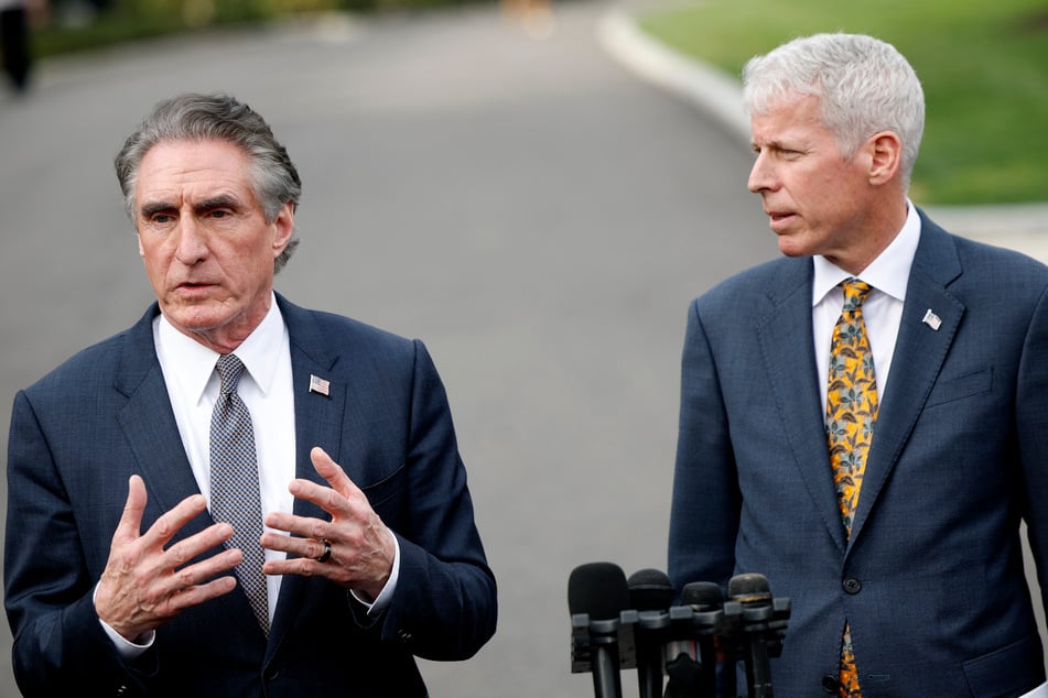 Energy Secretary Chris Wright (r.) and Interior Secretary Doug Burgum told reporters that dialogue on tariffs was "ongoing" while downplaying the chances that there would be a significant economic impact.