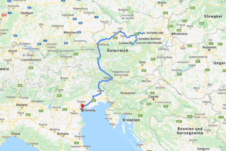 Diese Route empfiehlt Google Maps. Mit dem Zug würde man so 14.42 Stunden unterwegs sein.