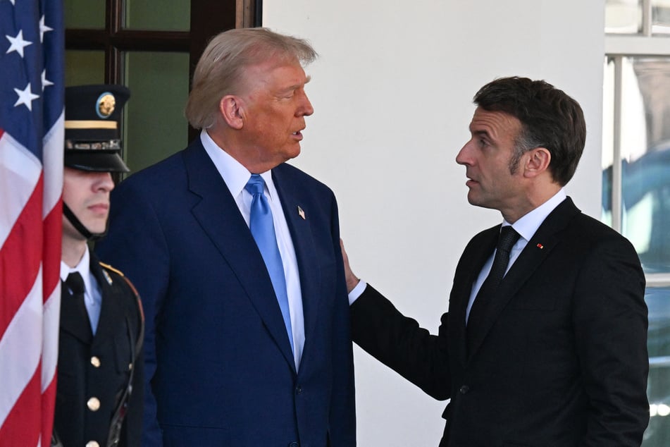 US President Donald Trump welcomes French President Emmanuel Macron to the White House in Washington, DC, on Monday.