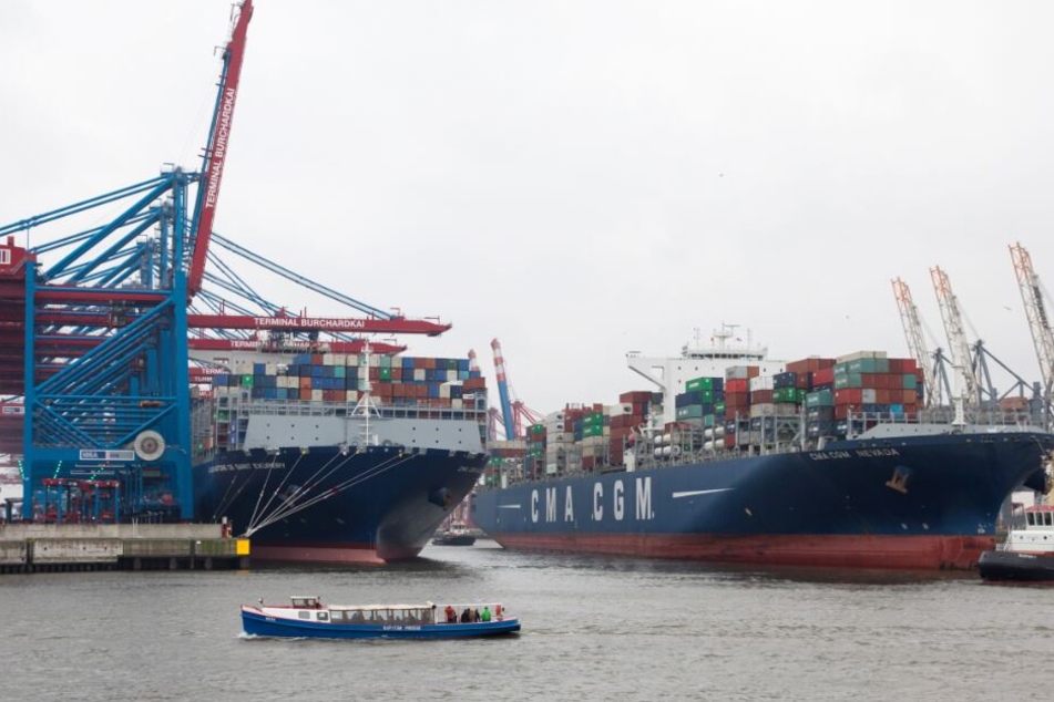 Containerschiffe sind im Hamburger Hafen zu sehen.