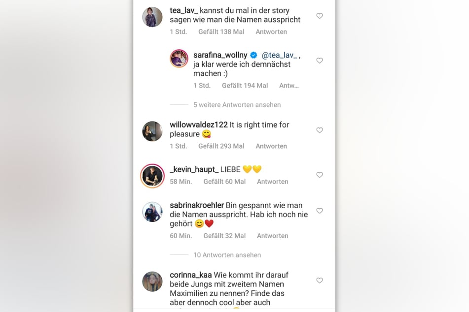 In den Kommentaren unter Sarafina Wollnys (26) Instagram-Post wundern sich die User über die Aussprache der Baby-Namen.