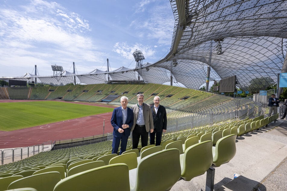 OB Dieter Reiter (67, v.l.n.r.), Ministerpräsident Markus Söder (58, CSU) und Minister Joachim Herrmann (68, CSU) wollen die Olympischen Spiele zurück nach München holen.