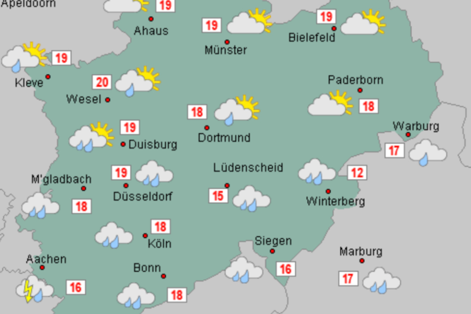 Am Montagnachmittag ziehen dichte Regenwolken über Nordrhein-Westfalen auf.