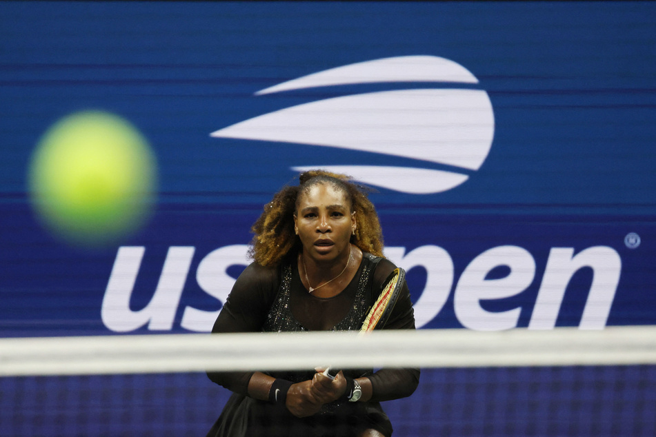 Serena Williams in action during her first-round match against Danka Kovinic at the 2022 US Open.