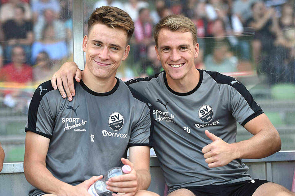 Zwei Bankdrücker in Sandhausen: Florian Hansch (l.), Emanuel Taffertshofer.