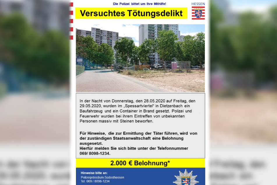 Das Plakat von Polizei und Staatsanwaltschaft mit Fahndungsaufruf und Belohnung.