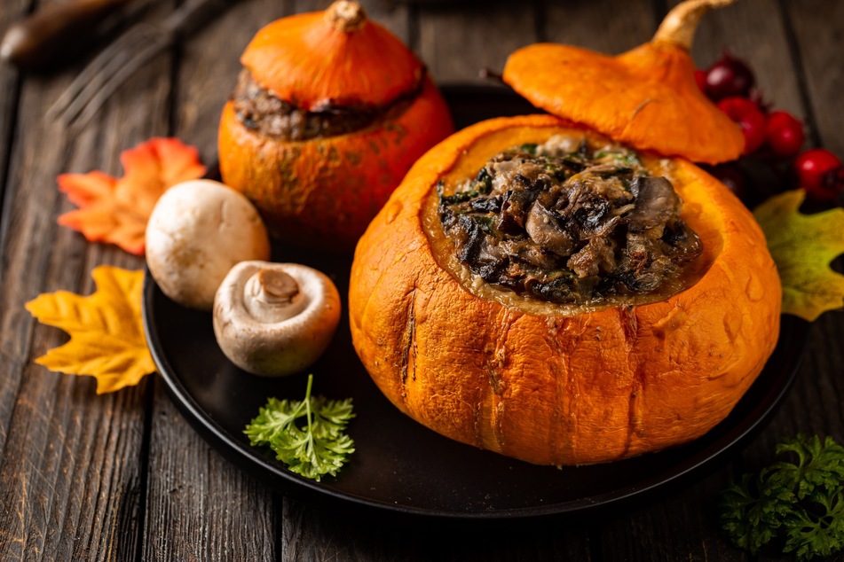 A stuffed pumpkin is a great way to wow guests with a meatless main.