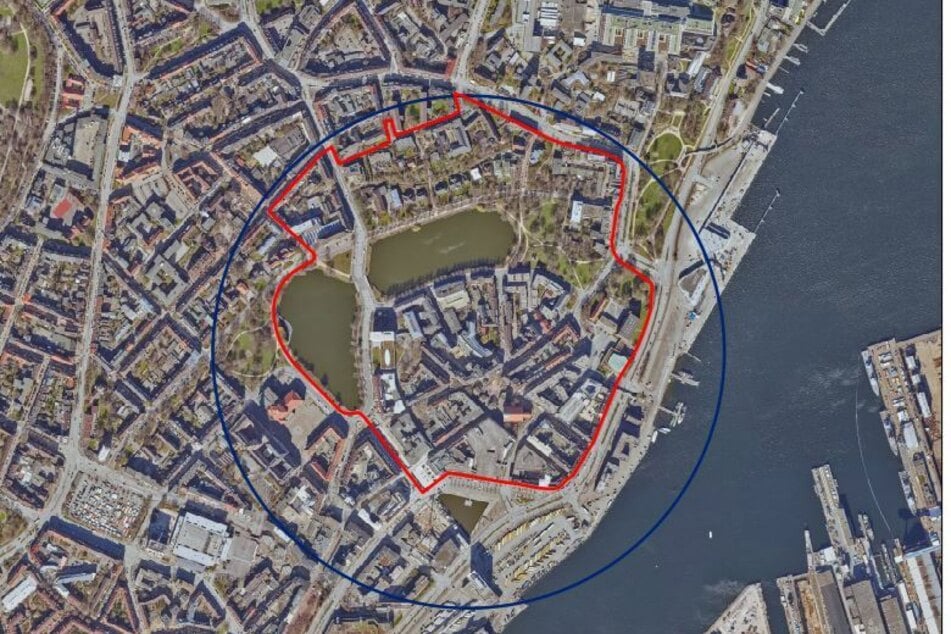 Luftbildaufnahme des Evakuierungsbereichs rund um die Haßstraße.