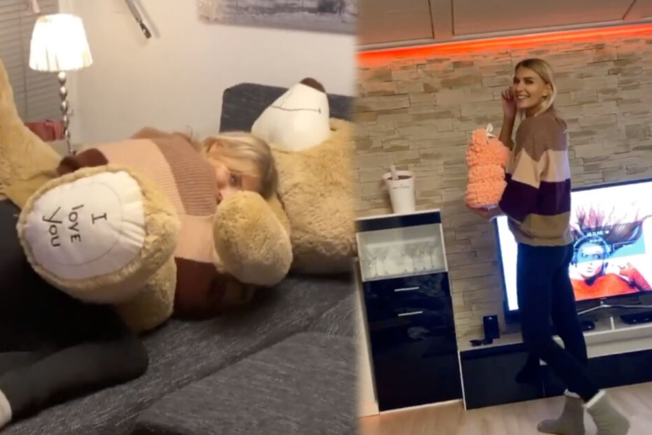 Jolina Fust kuschelt offenbar lieber mit ihrem neuen Bär, als mit ihrem Freund. (Fotomontage)