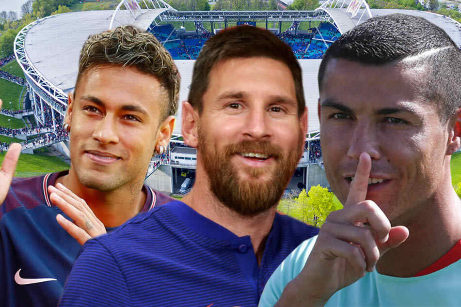 Neymar (l., Paris SG), Lionel Messi (M., Barcelona) oder Cristiano Ronaldo (Real Madrid): Bis zu zwei der drei Topstars könnten bald in Leipzig auflaufen.