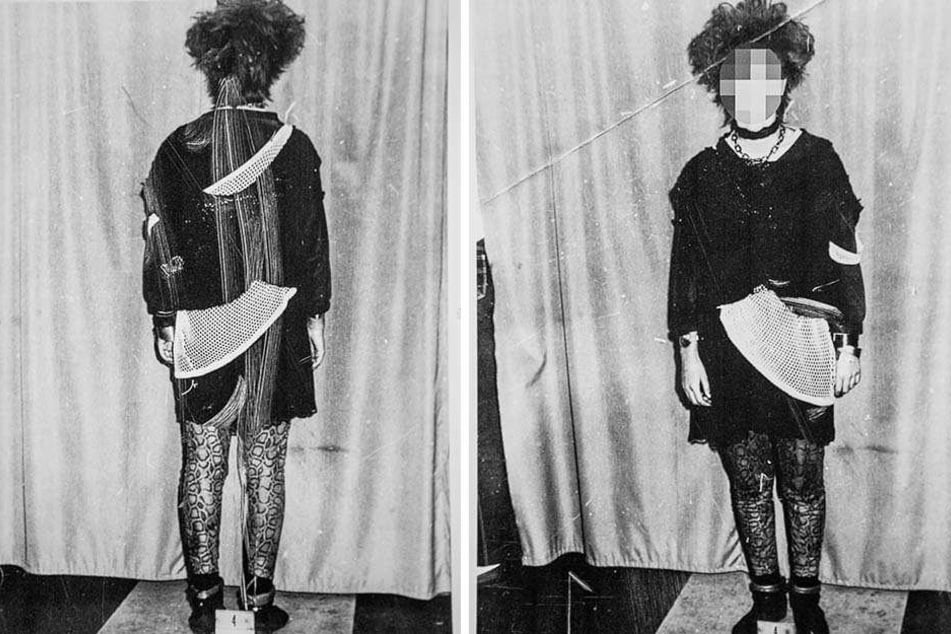 Ein Gothic-Mädchen in den Fängen der Stasi. Dieses Foto dokumentiert die erkennungsdienstliche Behandlung der jungen Frau Ende der 1980er jahre.