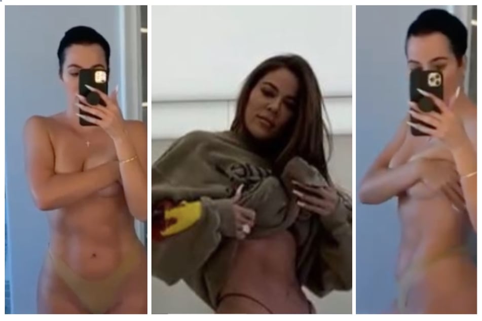 Khloé shared videos that she said showed her in the best shaped of her life and were not photoshopped (collage).