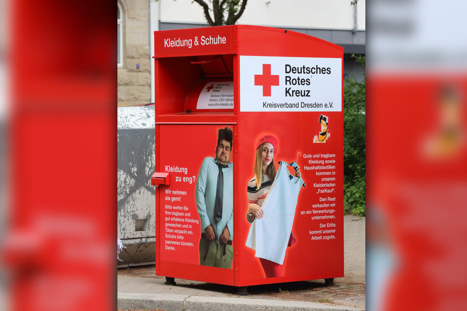 Insgesamt 80 knallrote Kleidercontainer betreibt das Deutsche Rote Kreuz in Dresden. Rund 40 stehen auf öffentlichem Grund.