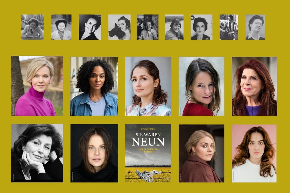 Die Darstellerinnen und – darüber in Schwarzweiß – ihre historischen Vorbilder.