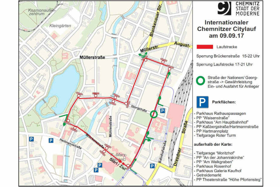 Die Stadt Chemnitz gibt eine Übersicht der Sperrungen. (Screenshot)