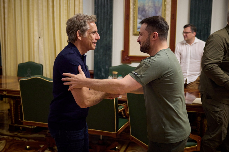 Actor and Goodwill Ambassador Ben Stiller (l.) met with Ukraine's President Volodymyr Zelenskiy on Monday, as Russia's attack on the country continued.