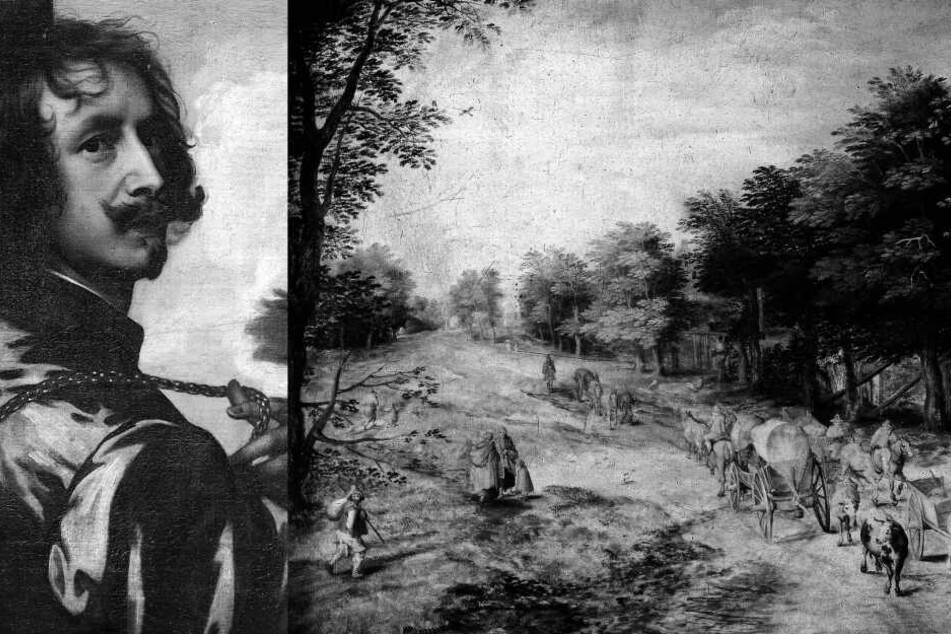 Auch diese Bilder waren damals verschwunden: (v.li.) "Selbstbildnis mit Sonnenblume" von Anthonis van Dyck und "Landstraße mit Bauernwagen und Kühen" von Jan Brueghel.
