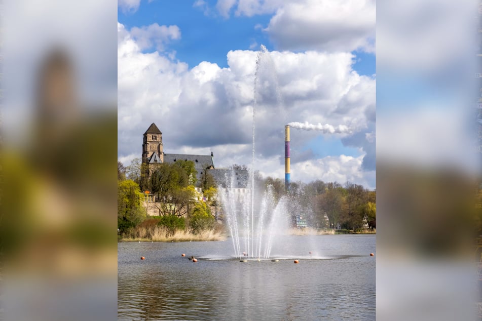 Hoch hinaus: Der Chemnitzer Schlossteichbrunnen setzt auf Fontänen.