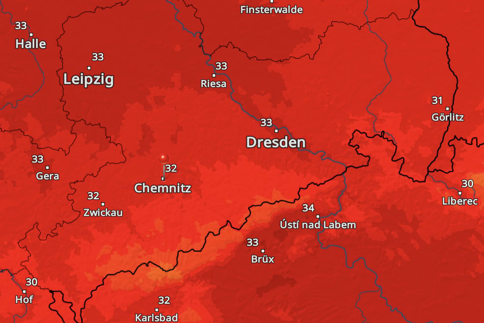 Die Wetterkarte zeigt, am Wochenende werden in Chemnitz und im restlichen Sachsen die 30 Grad geknackt. Es wird richtig heiß.