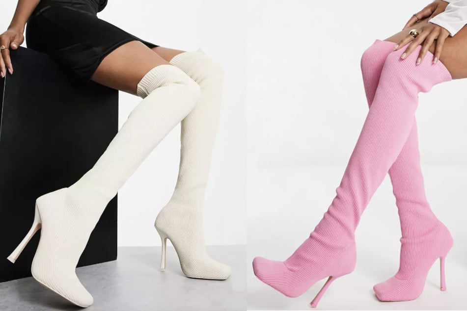 Overknee-High-Heels für breite Füße gibt es für rund 61 Euro auf asos.com.