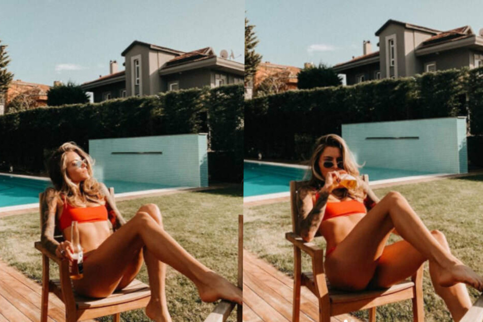 Sophia Thomalla macht es sich in Istanbul mit einem Bier gemütlich. (Bildmontage)