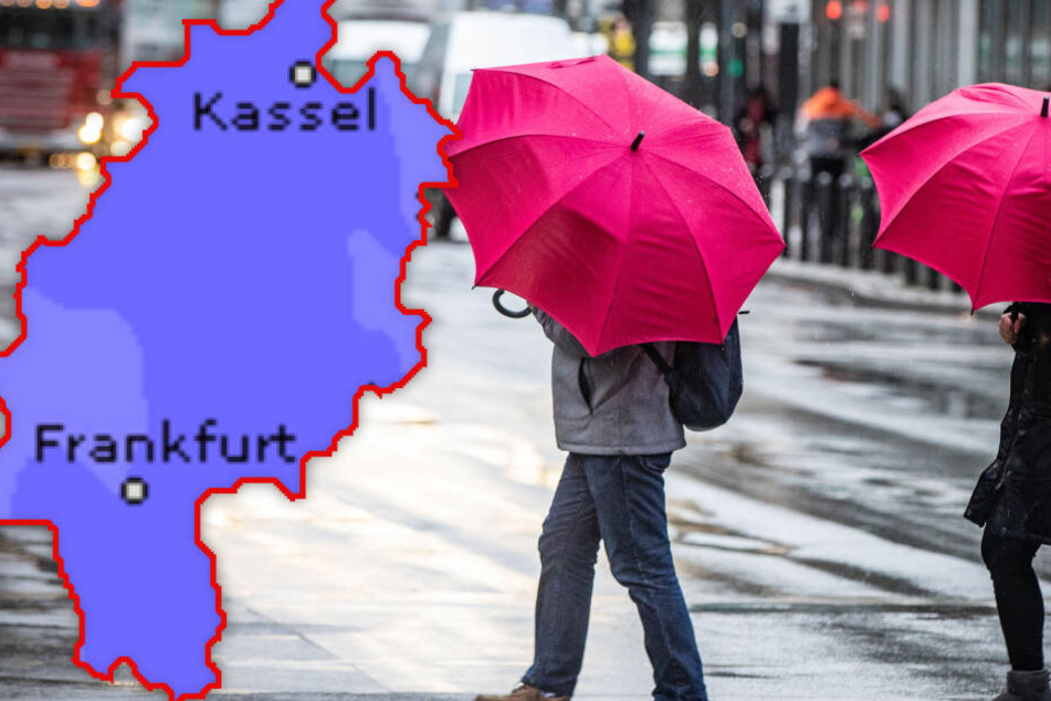 Fotomontage: Der Regenschirm sollte bei den Hessen in den kommenden Tagen keinesfalls fehlen (Symbolbild).