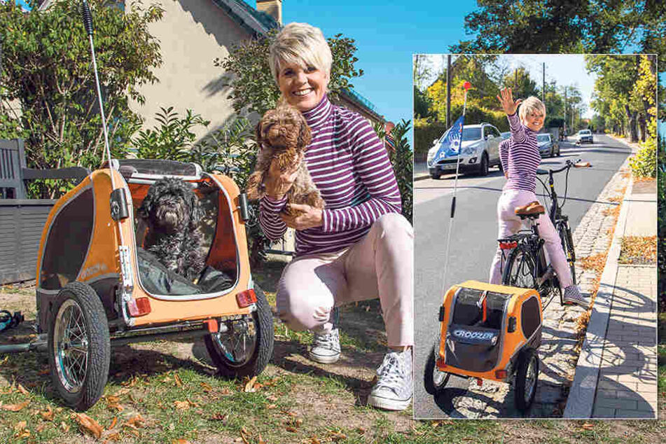 Es kann losgehen - selbst die Fahrt bergauf und mit zwei Hunden im Gepäck ist für Linda Feller (52) dank E-Bike kein Problem mehr.