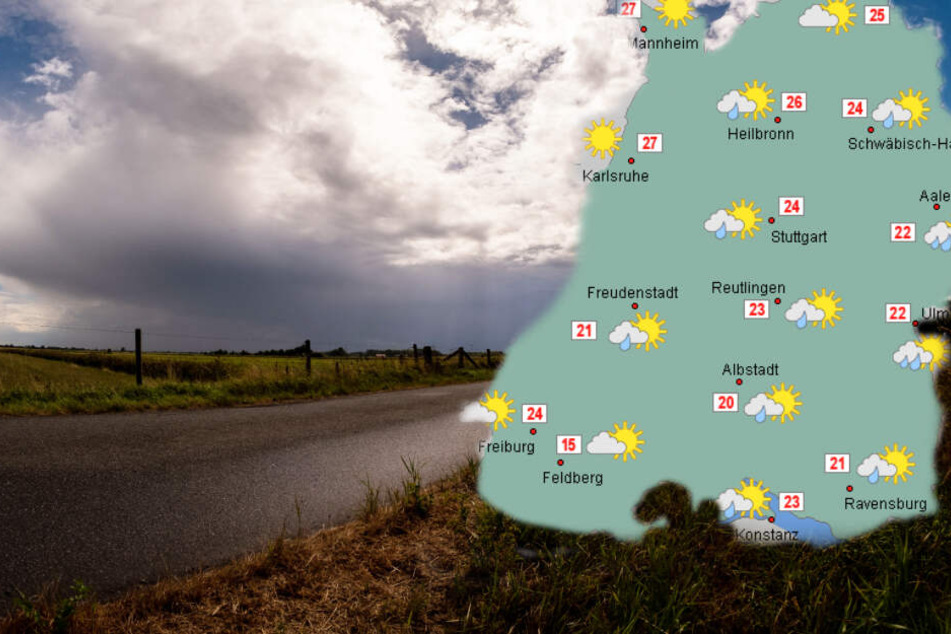 Am Dienstag und Mittwoch erwartet der Deutsche Wetterdienst für Baden-Württemberg einen Mix aus Schauer, Gewitter und Sonne. (Fotomontage)