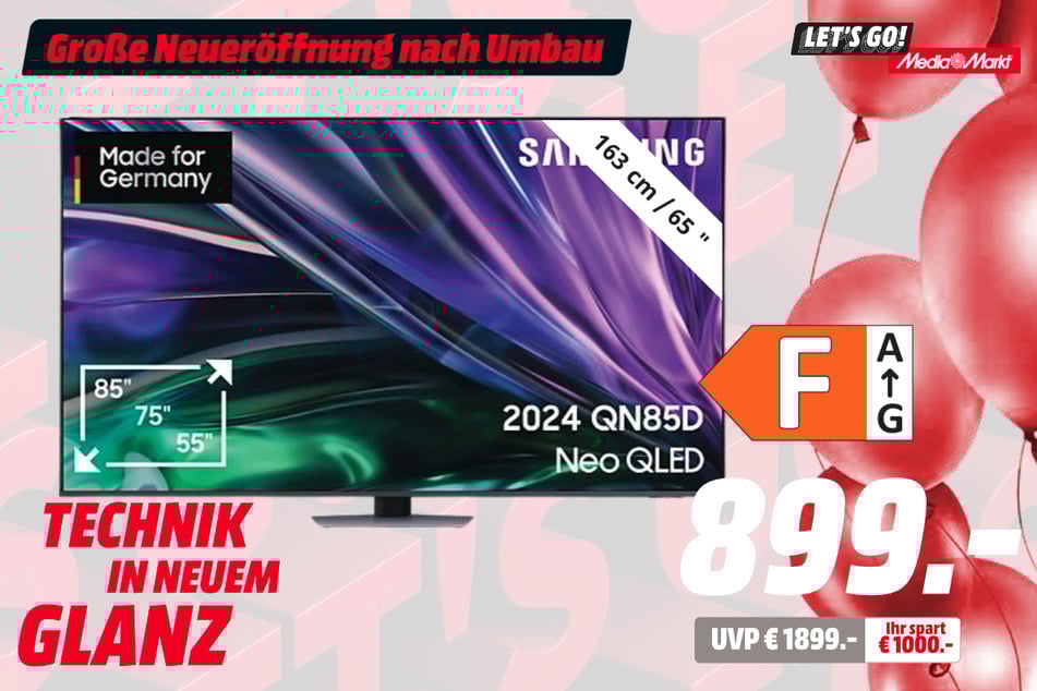 65-Zoll Samsung-Fernseher GQ65QN85D für 899 statt 1.899 Euro.