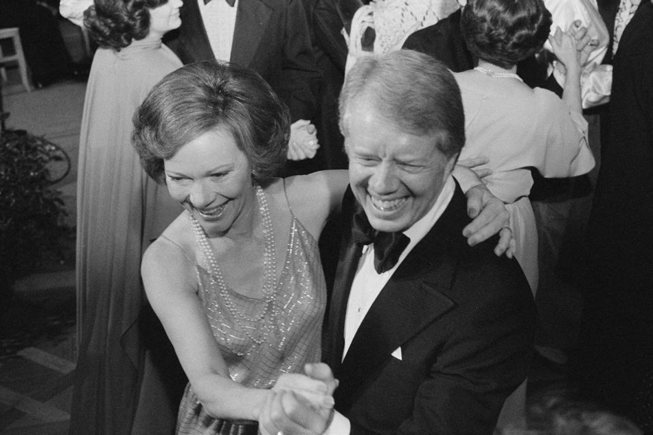 President Jimmy Carter and first lady Rosalynn Carter dance at a White House Congressional Ball in Washington DC on December 13, 1978.