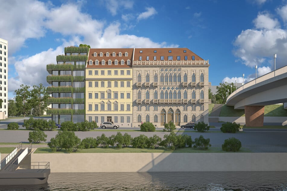 So könnte es aussehen: Östlich der Carolabrücke soll einmal das Venezianische Haus wiedererrichtet werden.