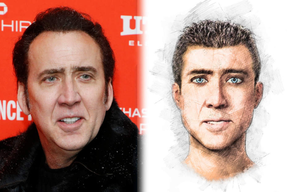 Nicolas Cage und das Phantombild des Gesuchten, der ihm zum Verwechseln ähnlich sieht.