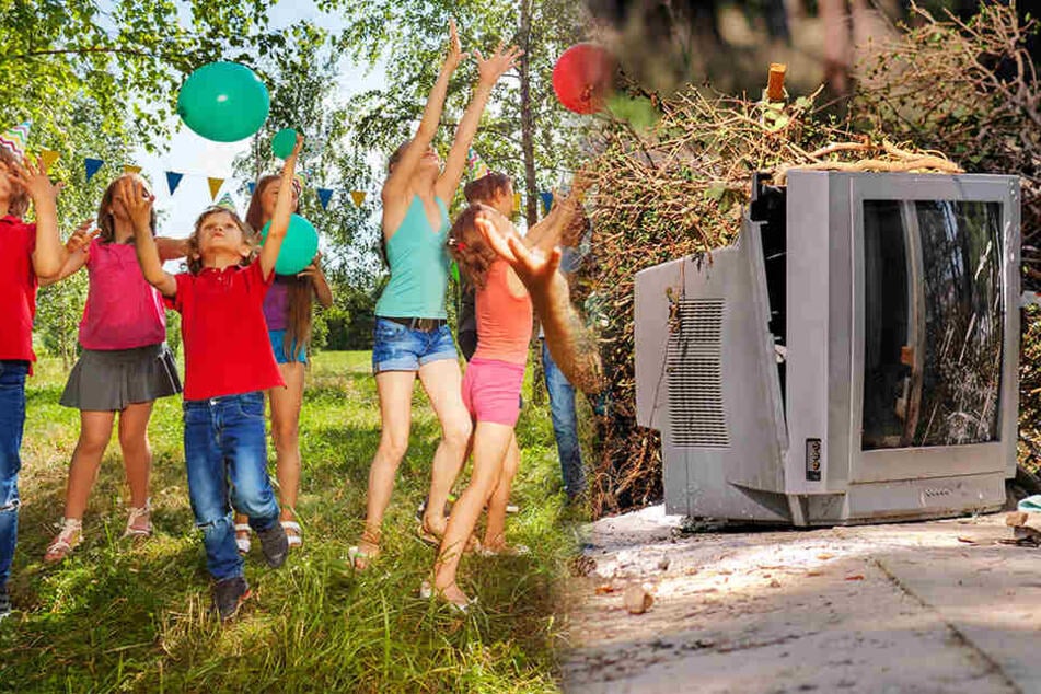 Beim Spielen wurde eine Gruppe Kinder beinahe von einem aus dem zweiten Stock fallenden Fernseher getroffen.