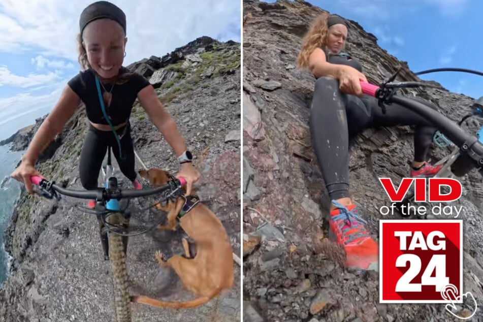 This woman just wanted to say hi to her dog while biking, but nearly fell all the way down the mountain!