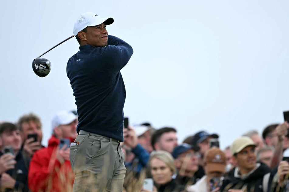 Golfer Tiger Woods watches his drive from the 4th tee during his second round, on day two of the 152nd British Open Golf Championship at Royal Troon on the south west coast of Scotland on July 19, 2024.