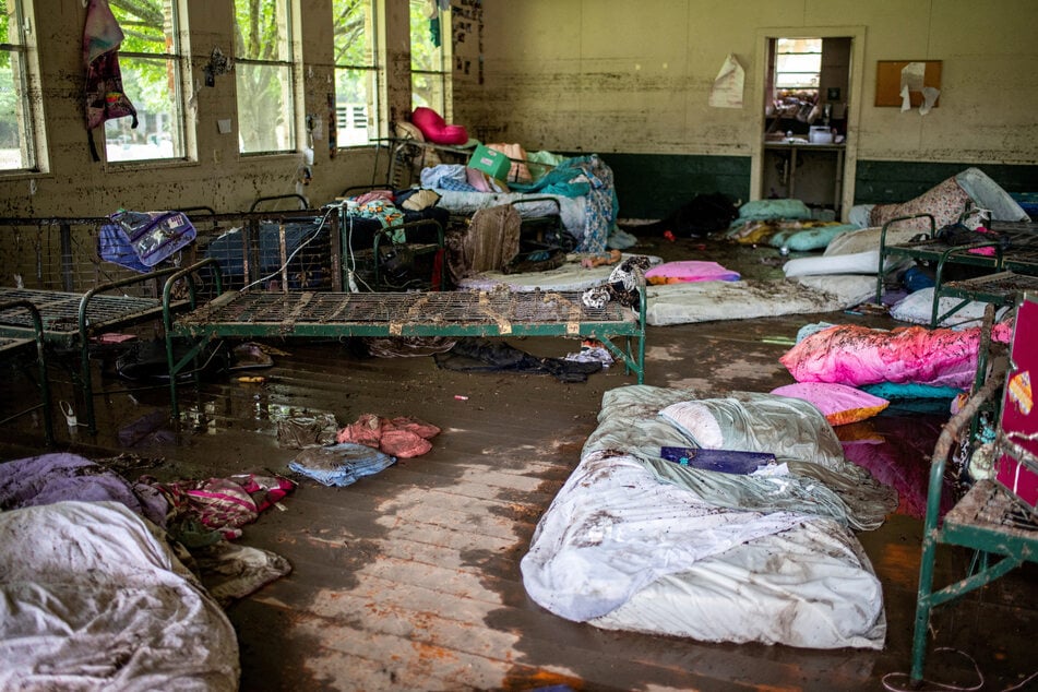 Items lie scattered inside a cabin at Camp Mystic after deadly flooding in Kerr County, Texas, on July 5, 2025.
