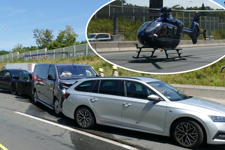Unfall A3: A3 nach Unfall mit vier Fahrzeugen gesperrt: Frau schwer verletzt, Rettungshubschrauber im Einsatz