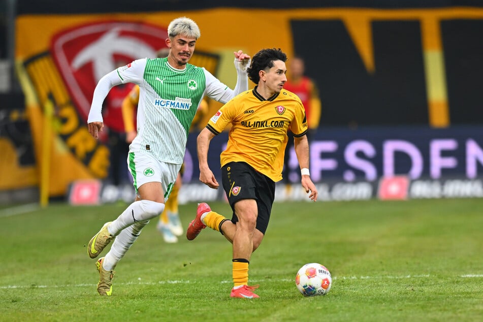 Jason Ceka (26, r.) kam in der vergangenen Rückrunde als Leihspieler in allen 17 Partien für Dynamo zum Einsatz und steuerte zwei Treffer sowie eine Vorlage bei.