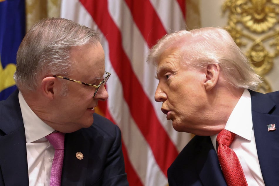 US President Donald Trump (r.) meets with Australia's Prime Minister Anthony Albanese in the Cabinet Room at the White House on October 20, 2025.