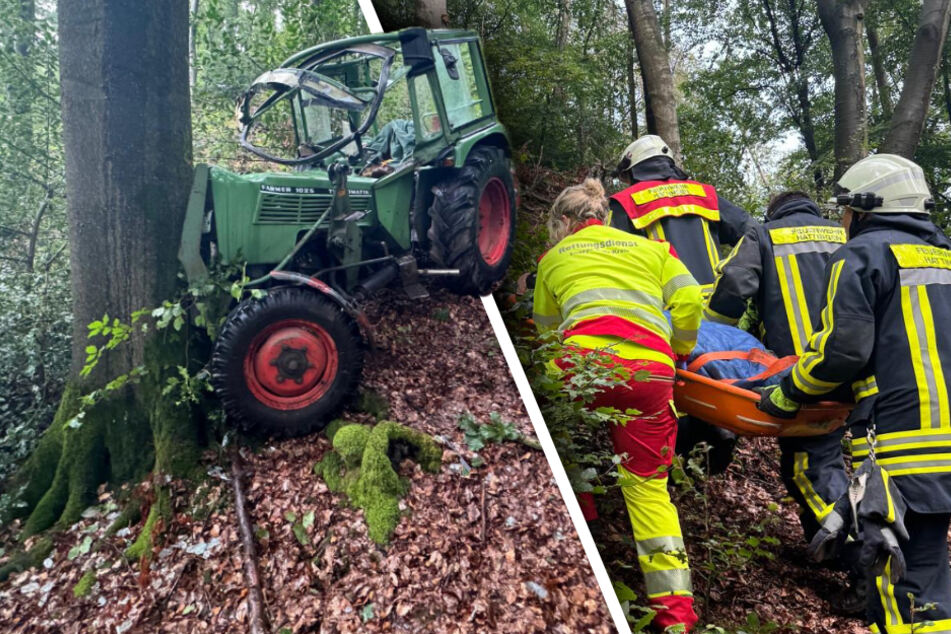 Er rief lange um Hilfe: Trecker-Fahrer rast Abhang hinunter und liegt stundenlang verletzt im Wald