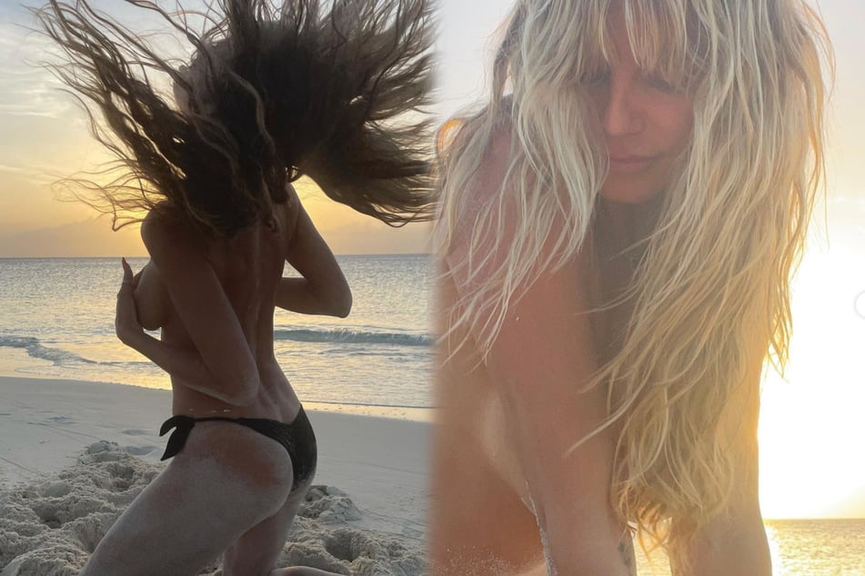 Wilde Mähne auf dem Kopf, sehr wenig Kleidung am Körper, dazu ein romantischer Sonnenuntergang: So tolle Bilder zeigt Heidi Klum (48) gerade ihren Instagram-Fans.