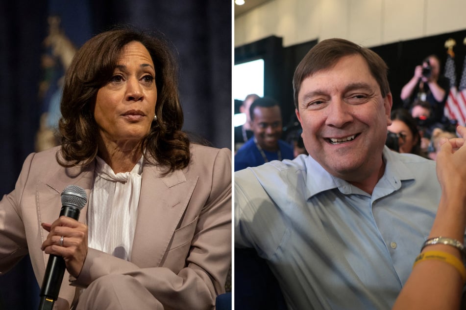 Former Vice President Kamala Harris (l.) on Monday endorsed Maine's Democratic US Senate Candidate, Troy Jackson (r.).